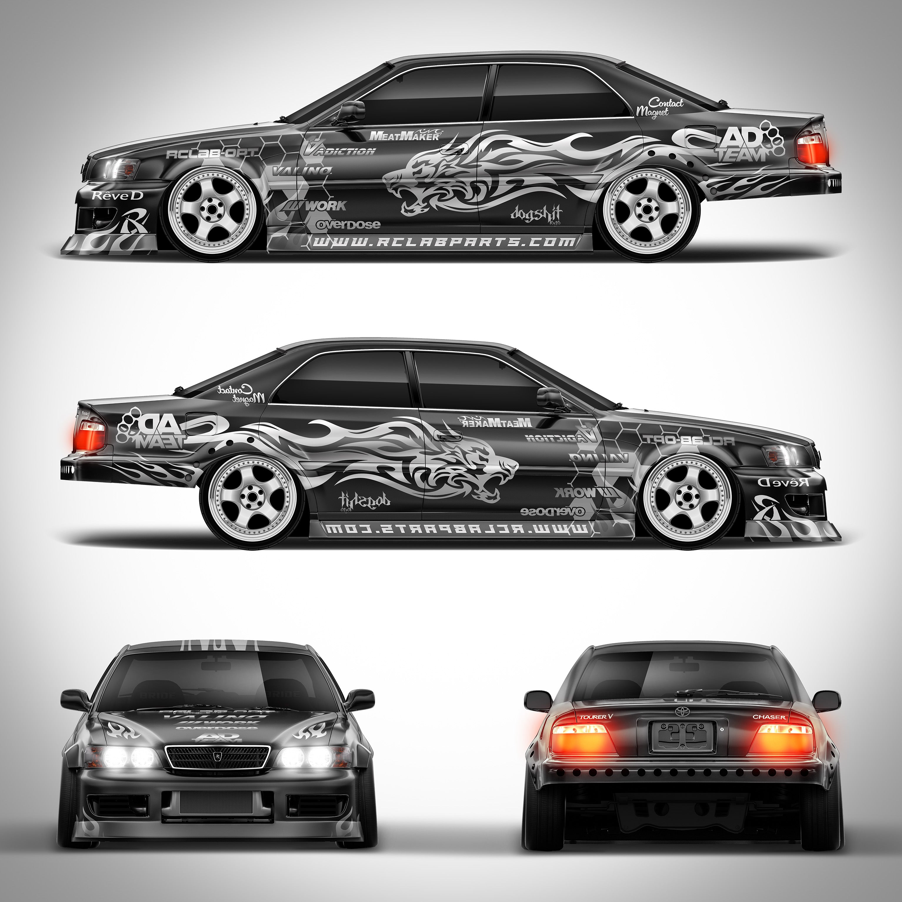 Pre-Cut RC Drift Decal Set Livery High Quality 1/10 Scale Models (Mirror Chrome)