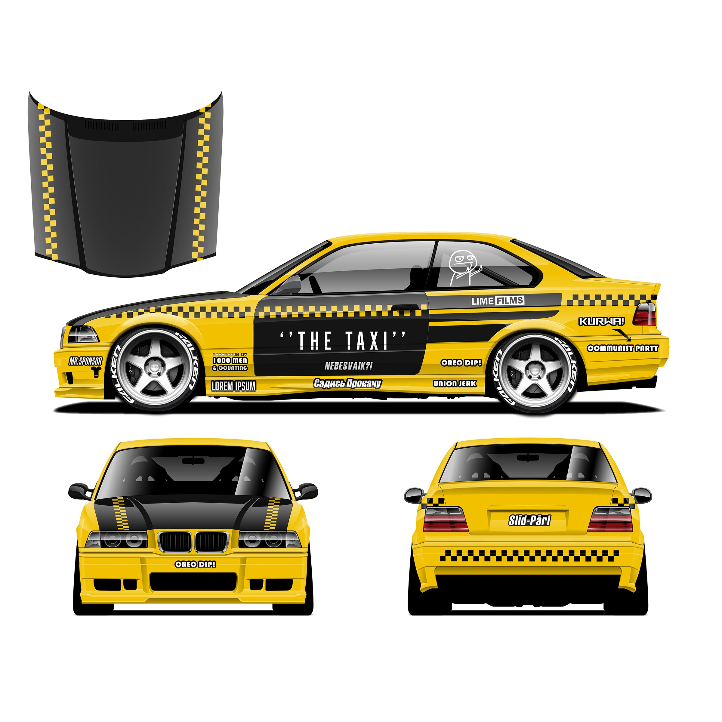 Pre-Cut RC Drift Decal Set Livery High Quality 1/10 Scale Models Dope Taxi E36