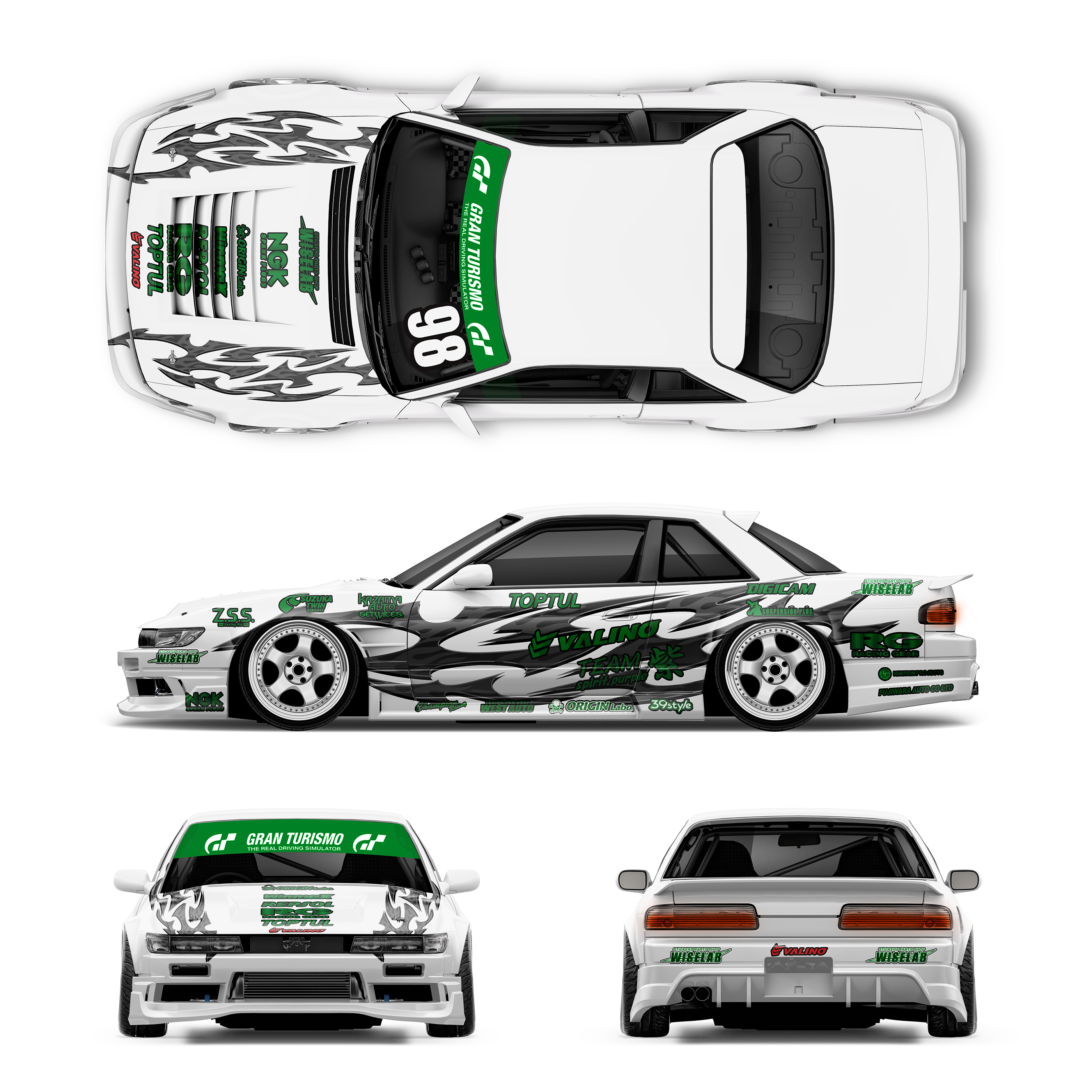 Pre-Cut Silvia S13 OriginLab RC Drift Livery Kit – Emerald D1GT