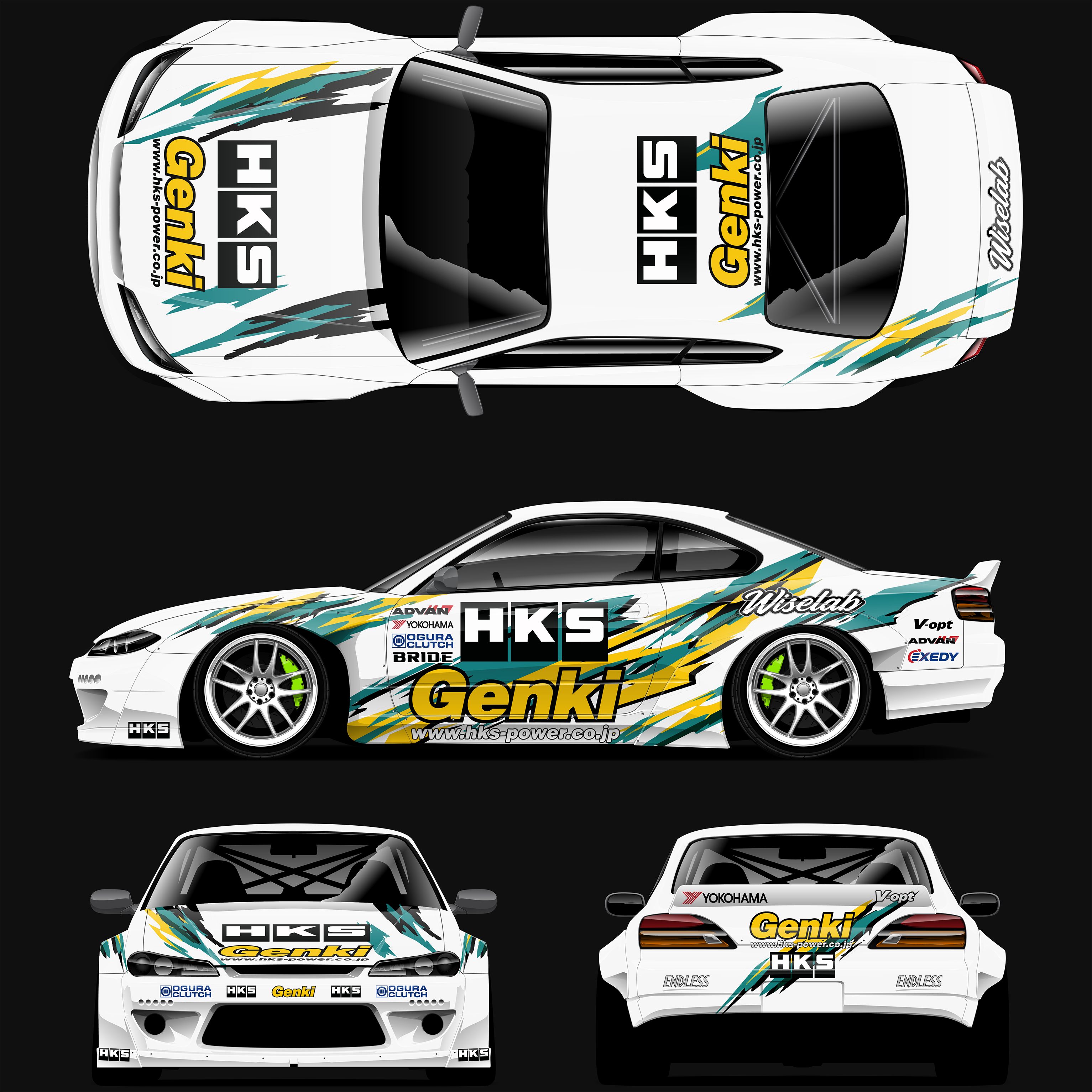 Pre-Cut Silvia S15 RC Drift Livery Decal Kit - Inspired by HKS Genki
