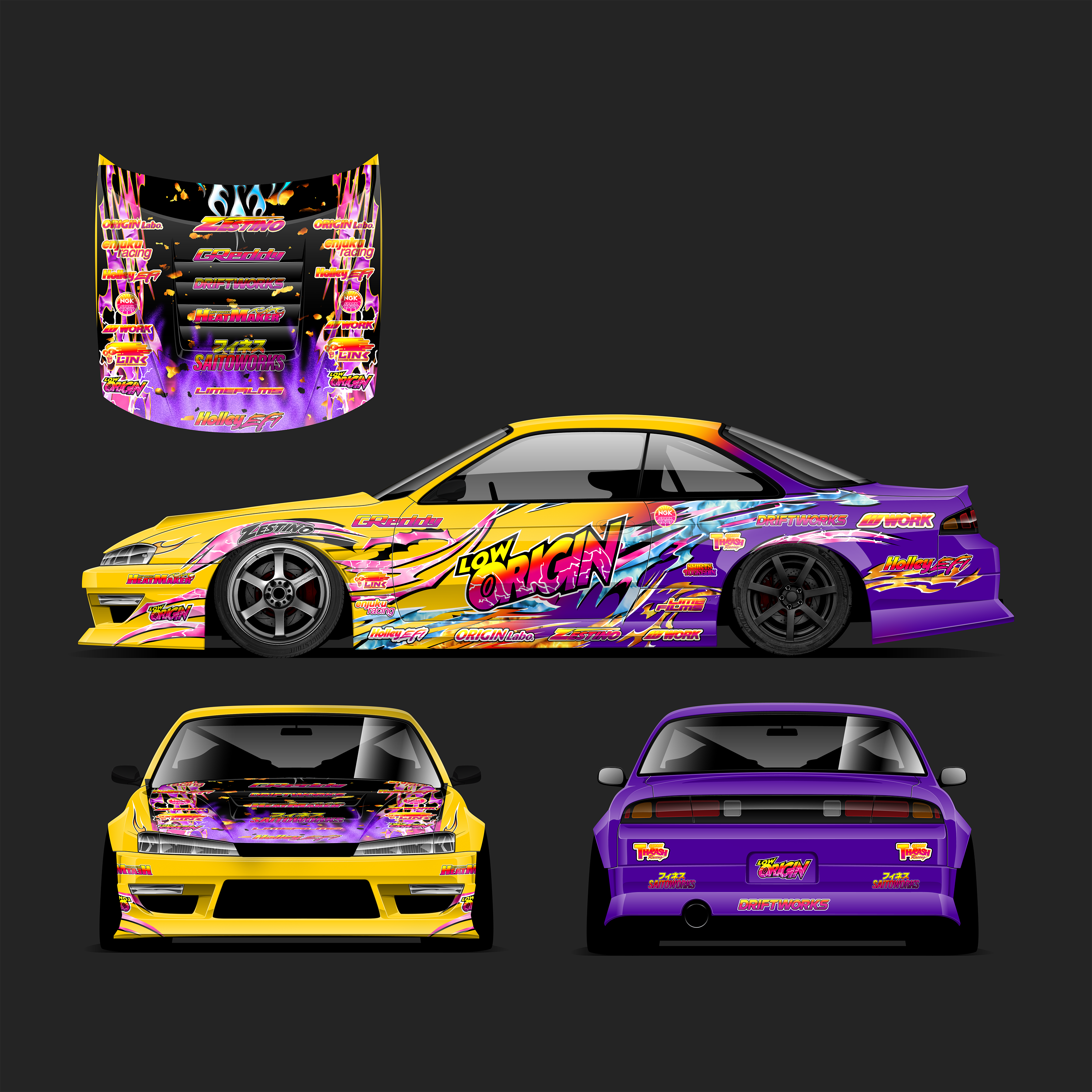 Pre-Cut Silvia S14 RC Drift Livery Decal Kit - LowOrigin