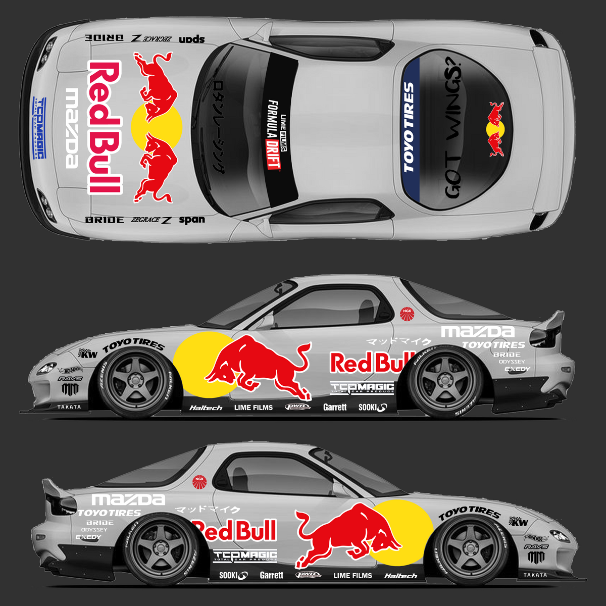 Pre-Cut MadBull RX7-FD Drift Livery Kit