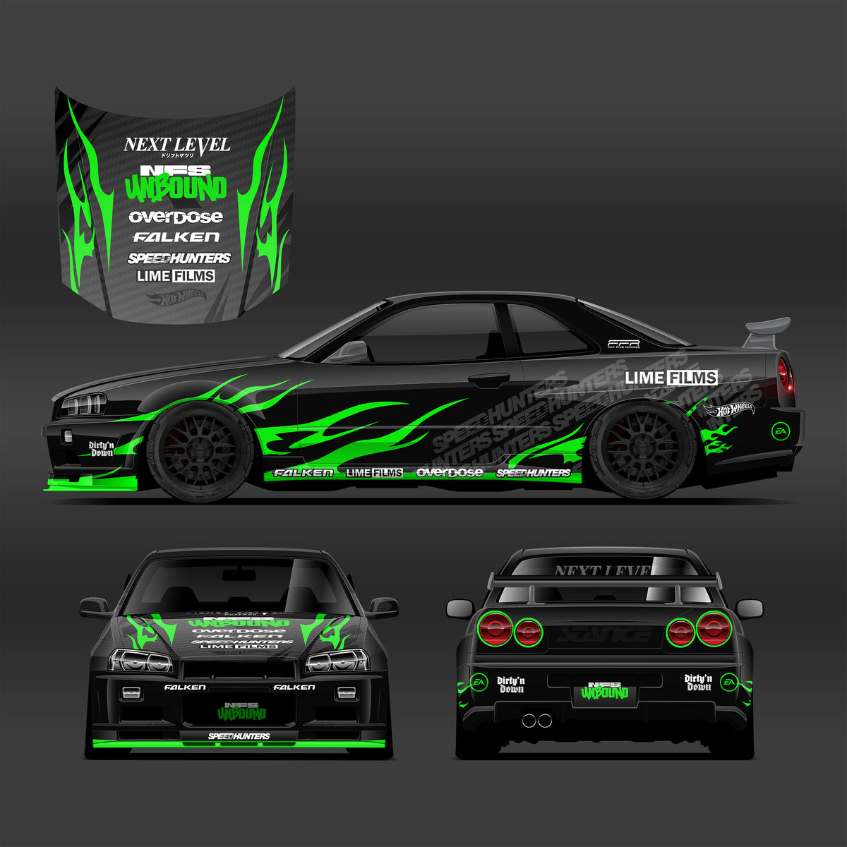 Pre-Cut Skyline R34 RC Drift Livery Decal Kit - NFS UnBound Inspired