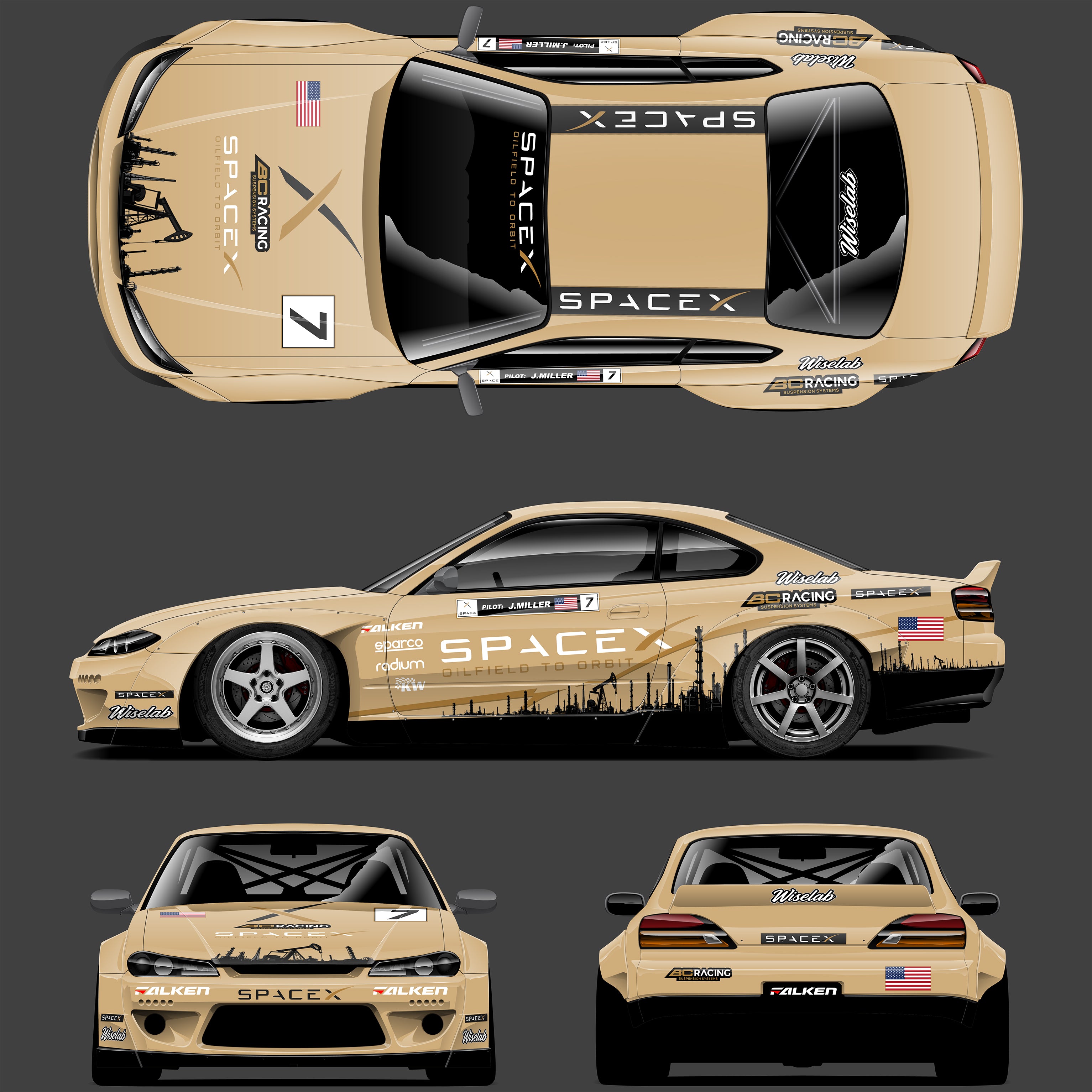 Pre-Cut Silvia S15 RC Drift Livery Decal Kit - Independence day