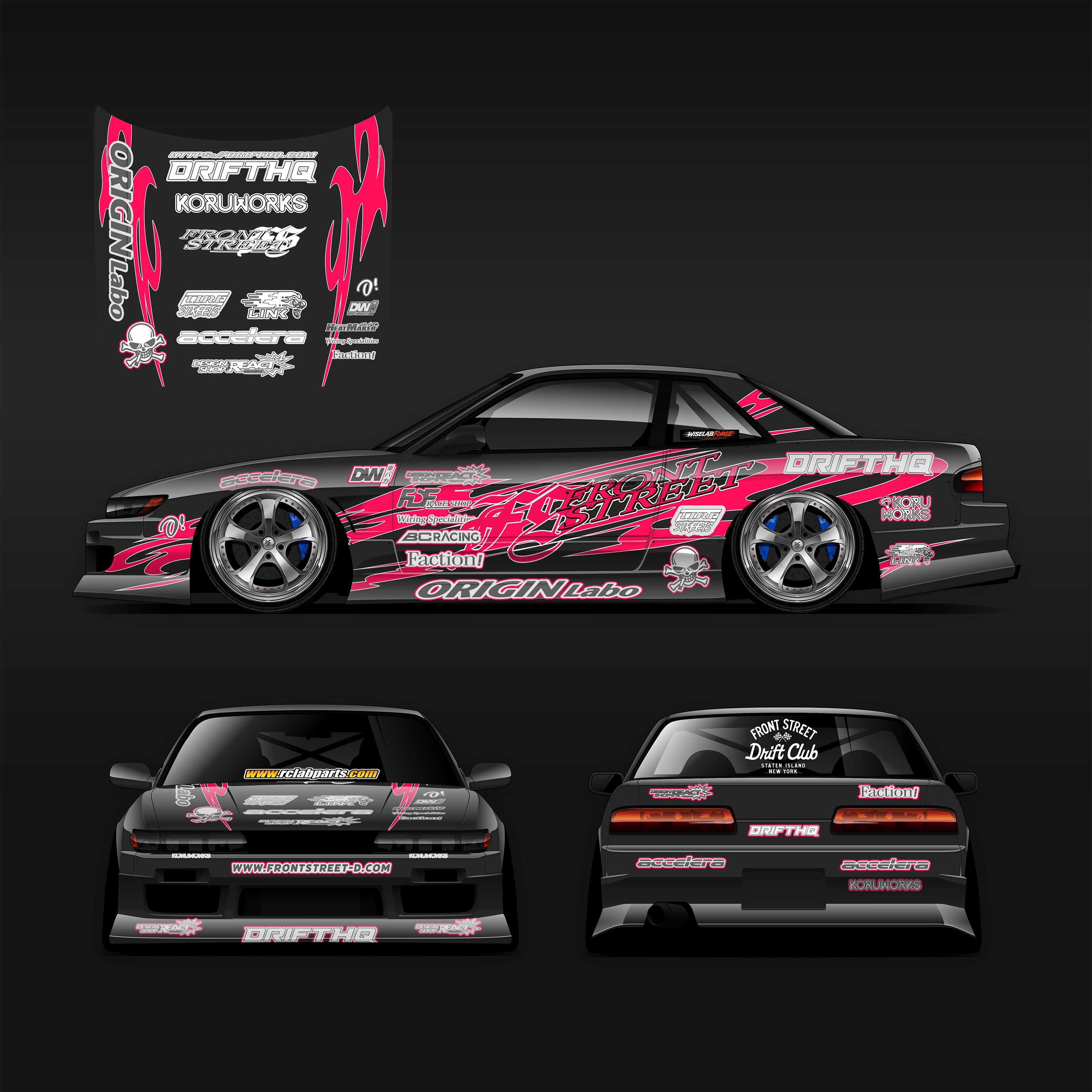 Pre-Cut RC Drift Decal Set Livery High Quality 1/10 Scale Models Steve Oaks Magenta S13 PS13