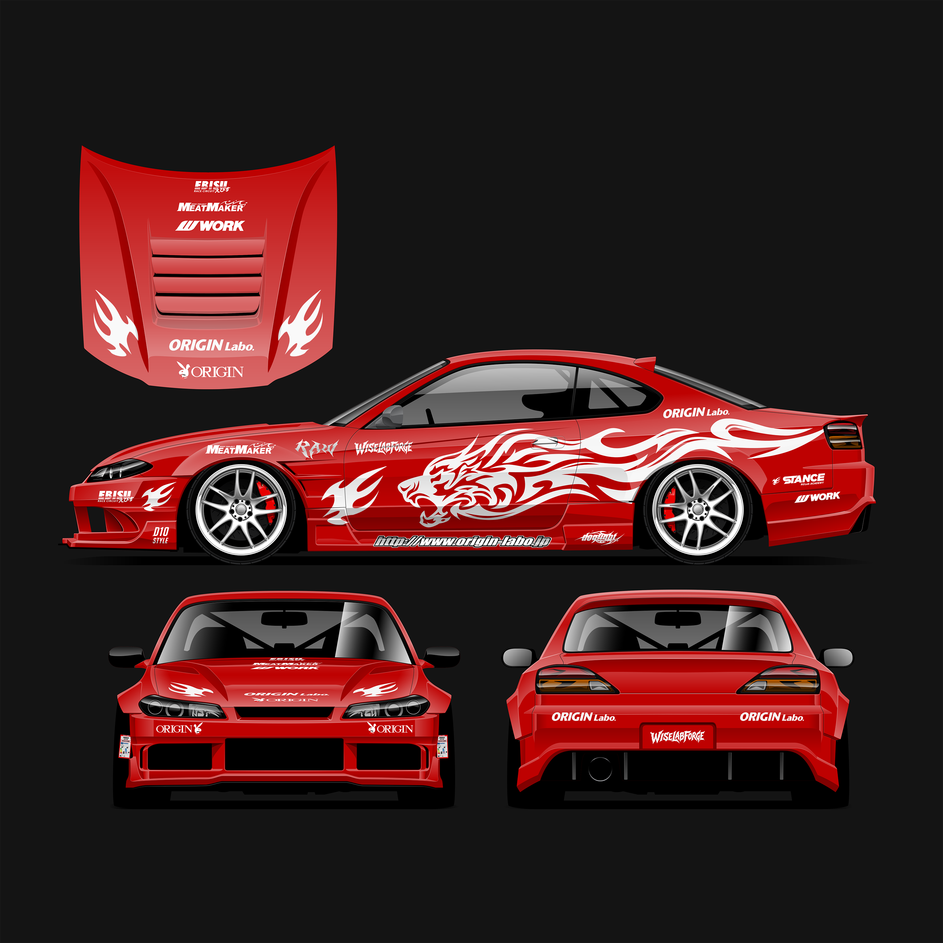Pre-Cut Silvia S15 RC Drift Livery Decal Kit - Animal Flame