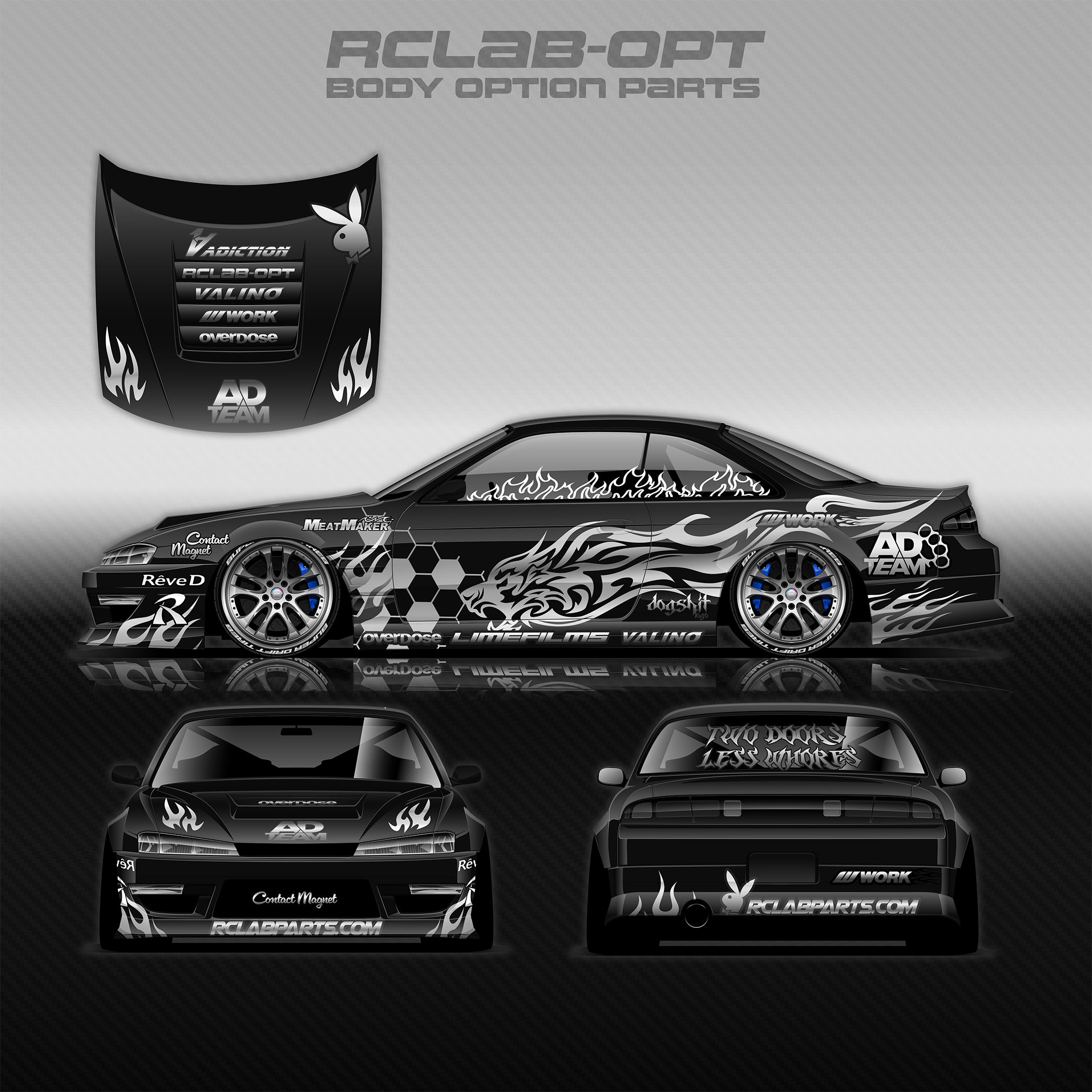 Pre-Cut RC Drift Decal Set Livery High Quality 1/10 Scale Models (Mirror Chrome)