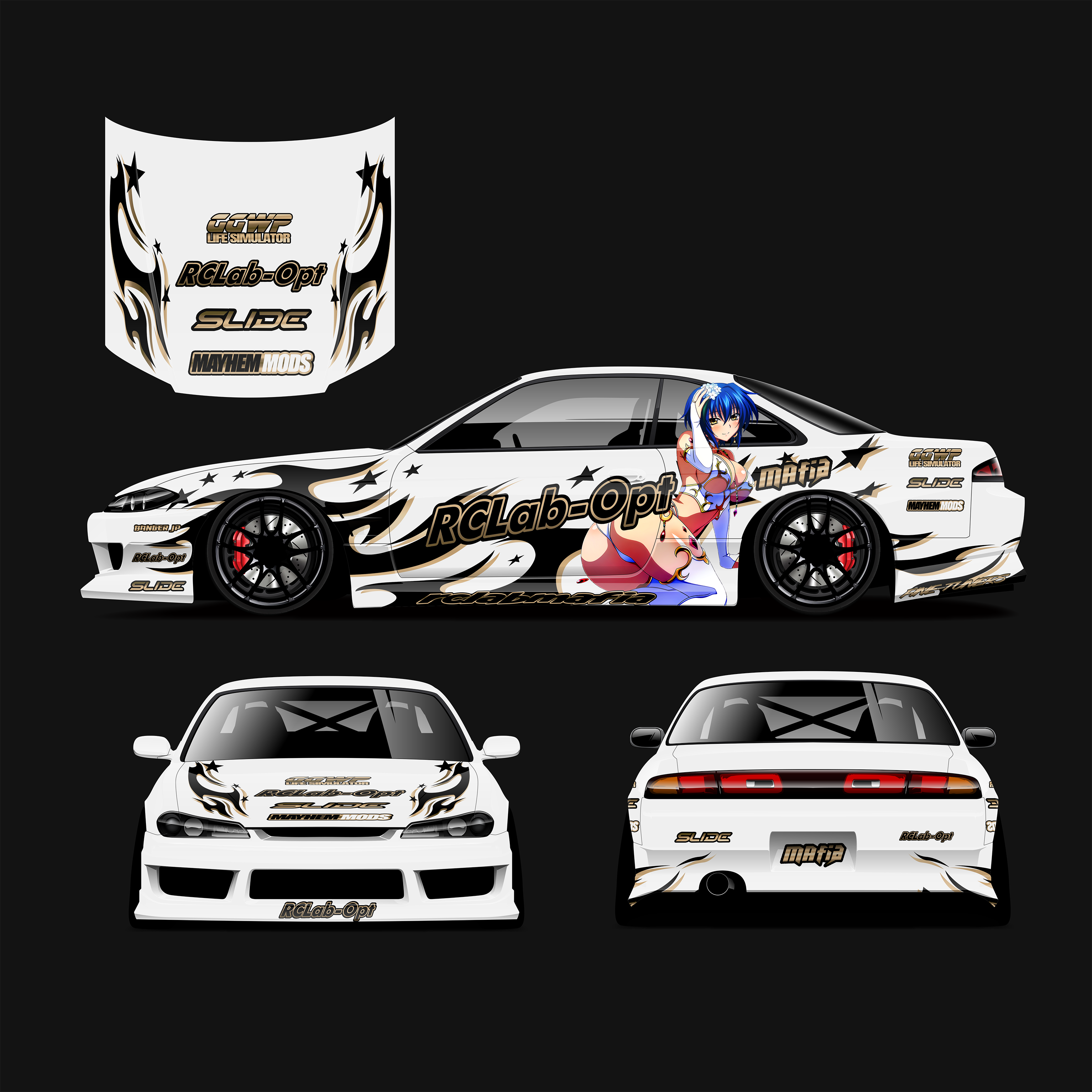 Pre-Cut Silvia S14/S15 RC Drift Livery Decal Kit - My Pretty Ex Silvia