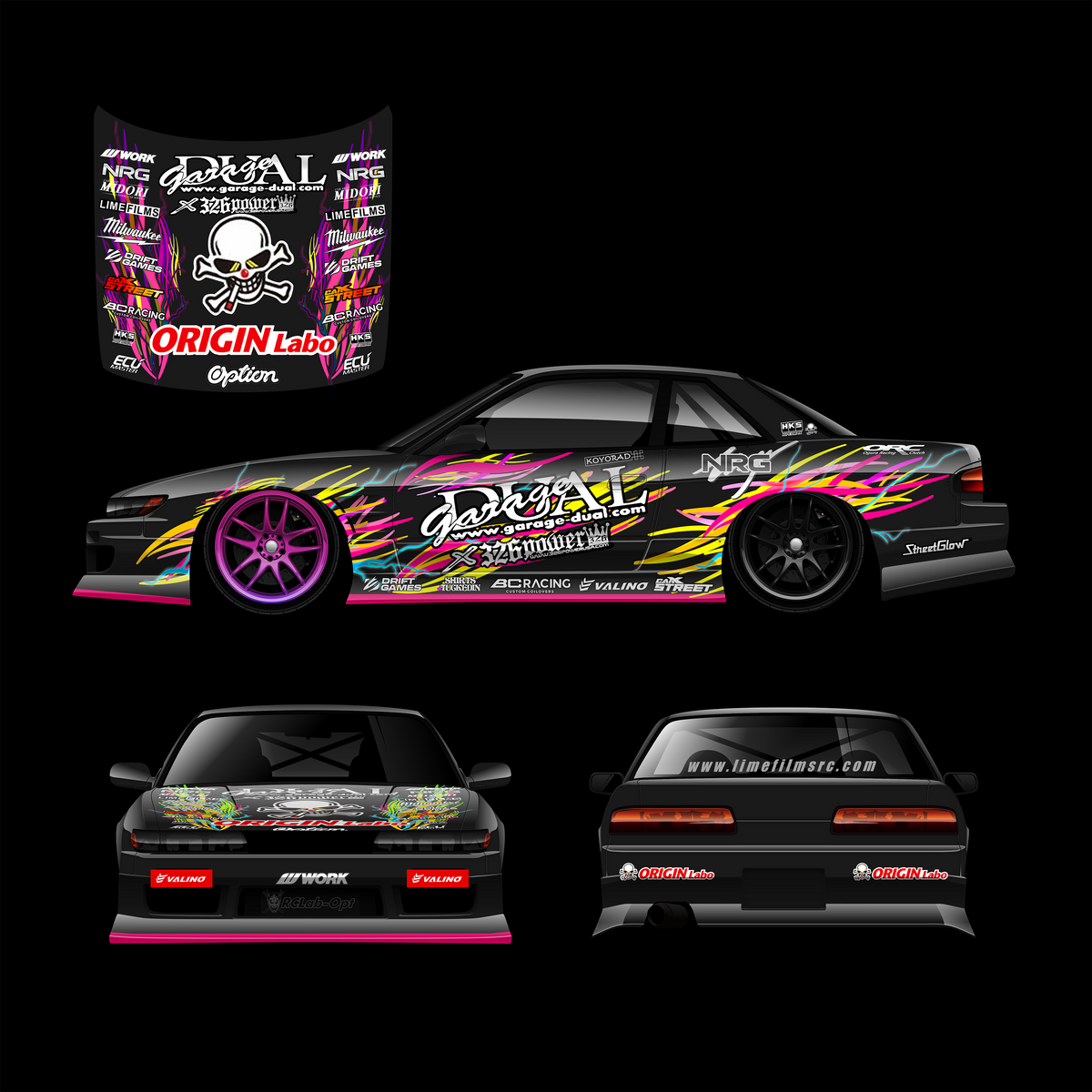 Pre-Cut Vibrant Art Sil13 Origin Labo RC Drift Livery Kit