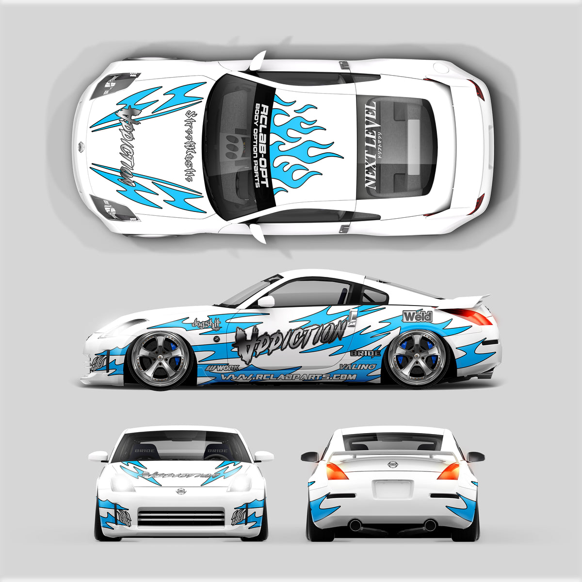Pre-Cut RC Drift Decal Set Livery High Quality 1/10 Scale Models Blue-Iction 350Z
