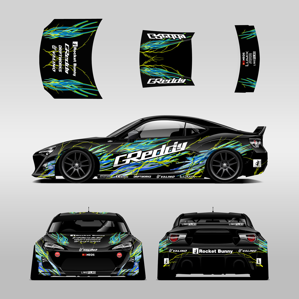 Pre-Cut Greddy Drift Livery Decal Kit - 1:24 Scale