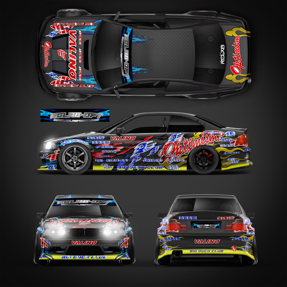 Pre-Cut BMW E46 RC Drift Livery Decal Kit - Optimism 1:24 Scale