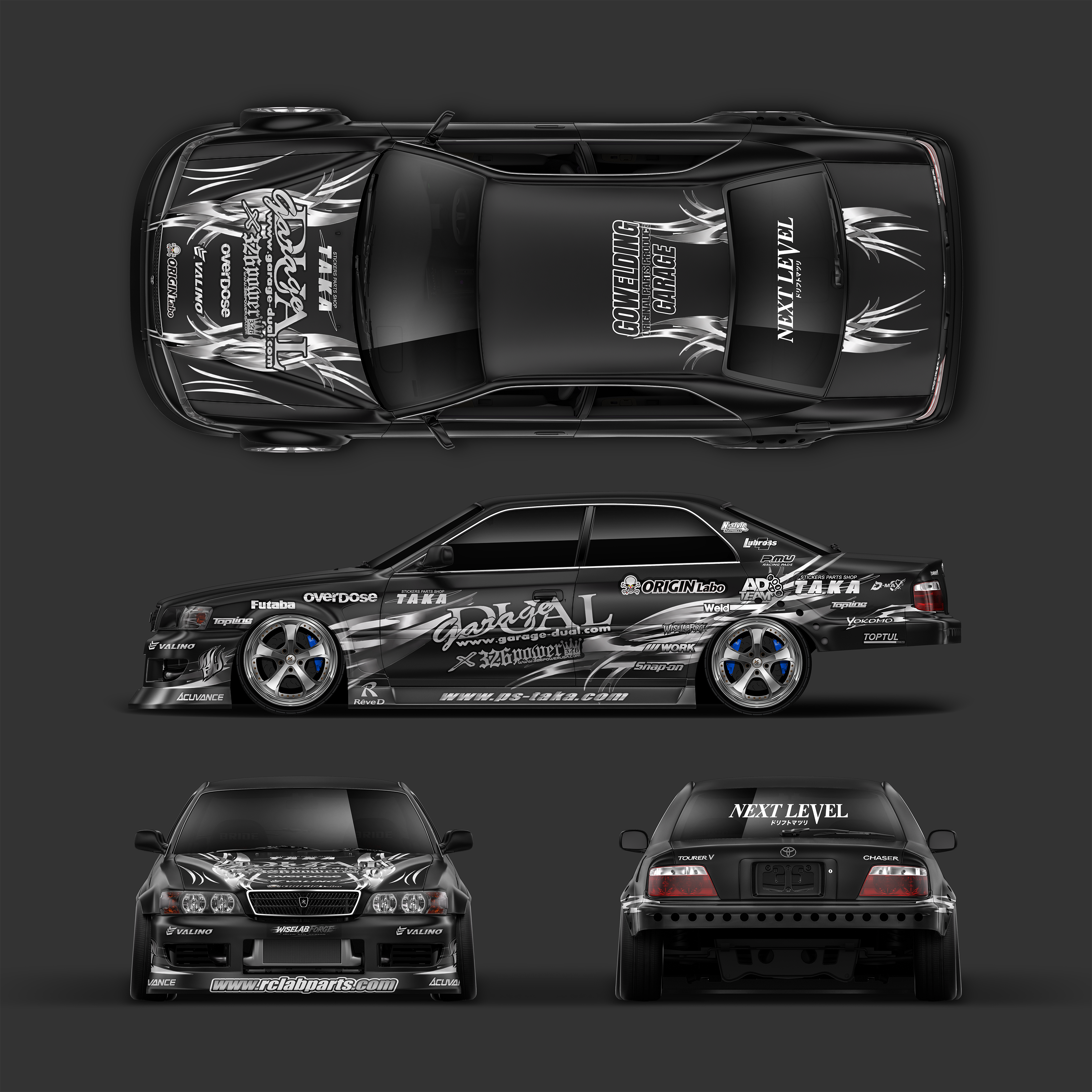 Pre-Cut JZX100 RC Drift Livery Decal Kit - Ash